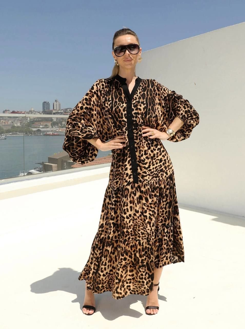 Desenli Viskon Elbise Leopar